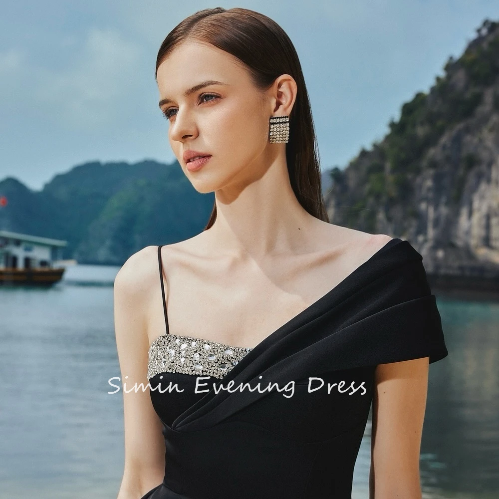 Simin 여성용 맞춤형 구김 원숄더 비즈 A라인 사우디 반팔 무도회 가운, 이브닝 파티 드레스, 2024