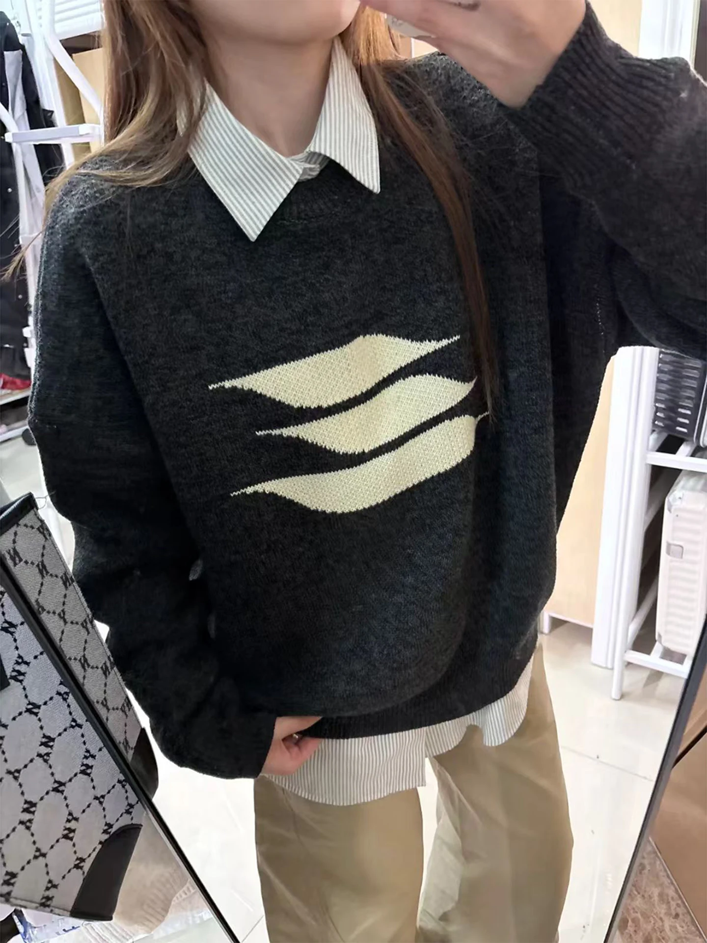 

Мужской свитер свободного кроя с круглым вырезом, в стиле колор-блок, осенне-зимний, в корейском студенческом стиле, мягкий, теплый, с длинными рукавами