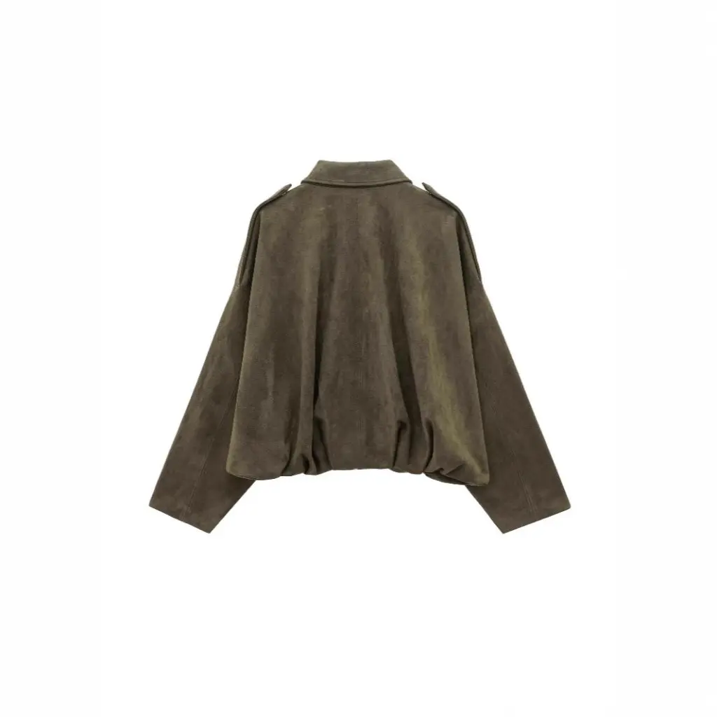 

Spring Women's Suede Texture Effect Bomber Jacket Coat European American Style by