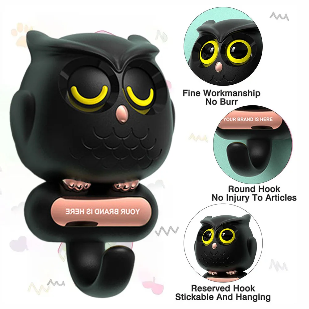 Owl Hook Creative Adhesive Wall Hook Cute Cartoon Door Back Hanging Home Bathroom No Drill Multipurpose Keychain Holder