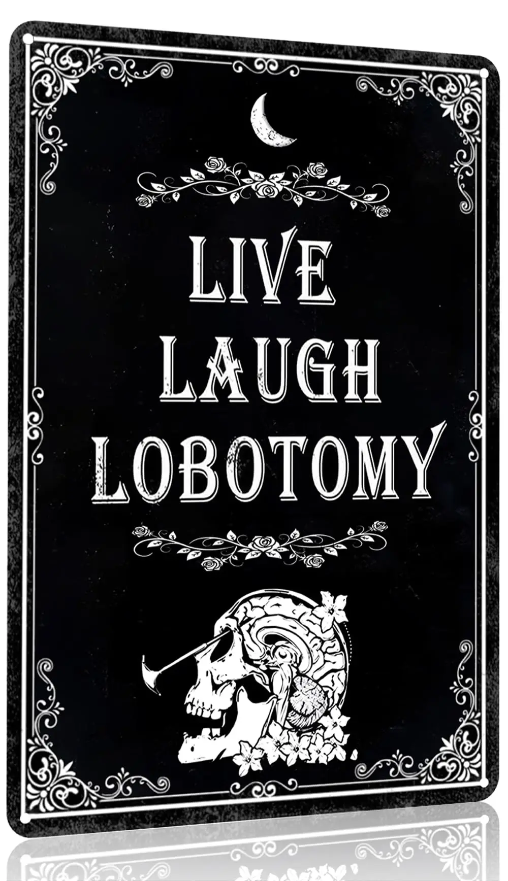 

Забавный готический декор, живой смех, лоботомия, жестяная вывеска с темным юмором для дома, гостиной, спальни, кухни, ванной комнаты, Настенный декор 8x12