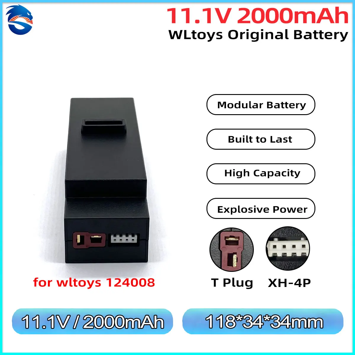 

Аккумулятор LiPo WLtoys 3S 11.1V 1200mAh/2000mAh 25C с разъемом T, оригинальные аксессуары для радиоуправляемой машины WLtoys 124008, запасные части для модернизации