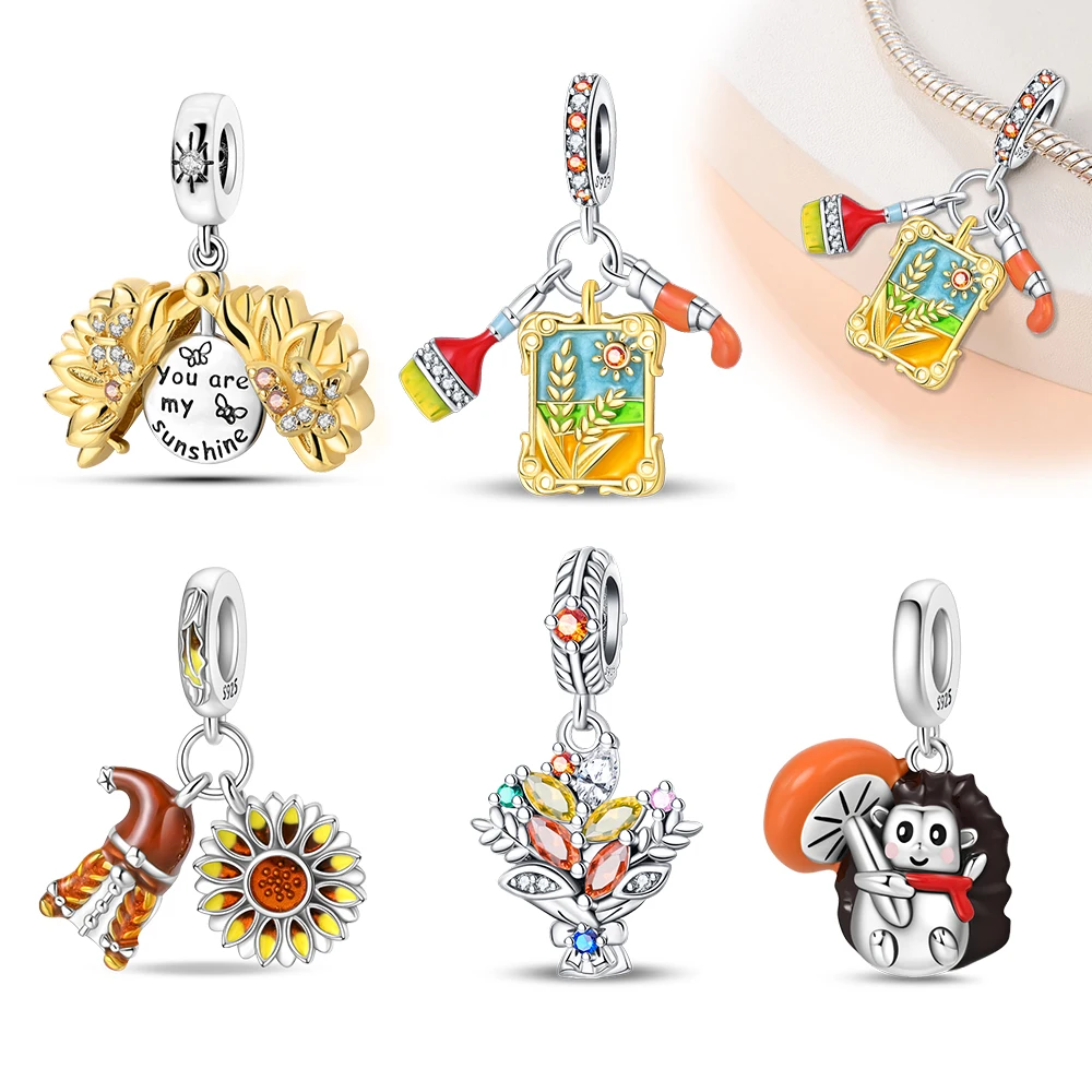 Charms Healing Yellow Sunshine Sunflower Natural Autumn Beads Fit Original 925 Charms Bracelet Beads Jewelry Gifts for Women