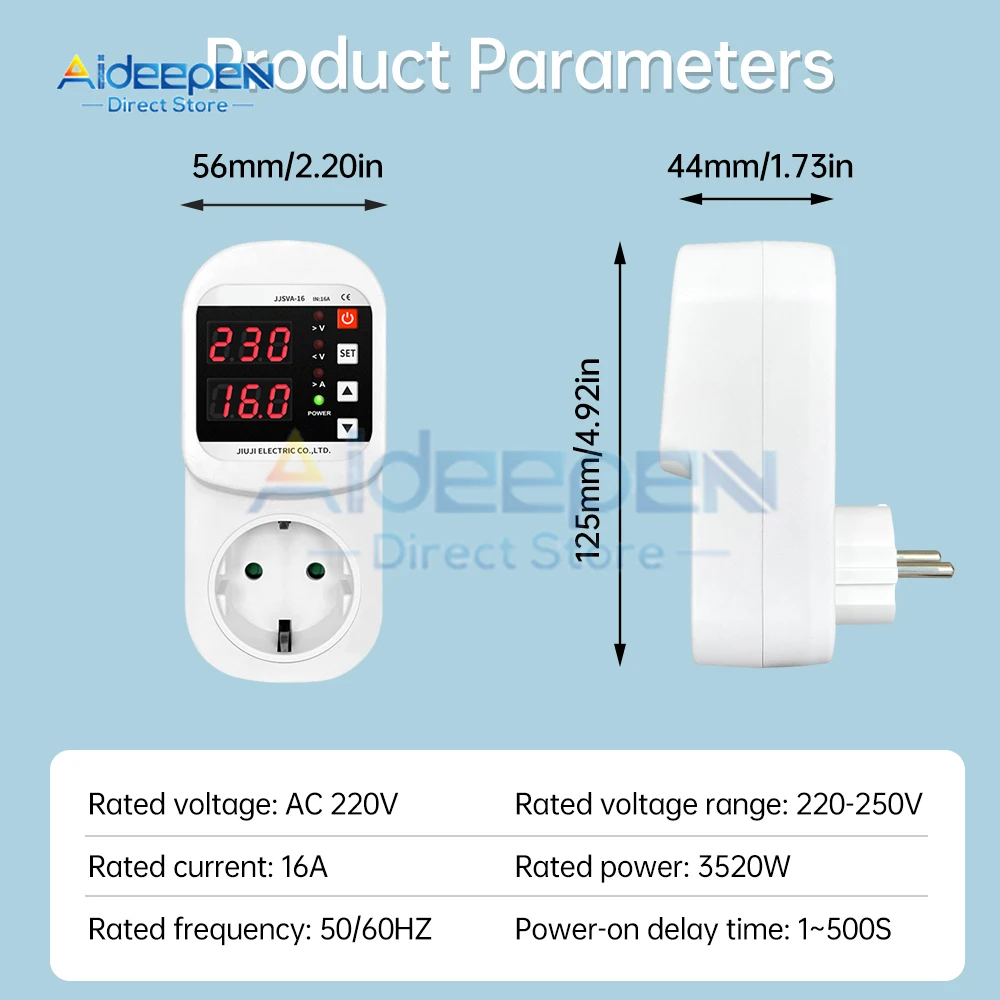 Automatic Over Voltage Current Under Voltage Protector Socket AC 220V Adjustable 16A Surge Protector EU Plug Socket Safe Protect