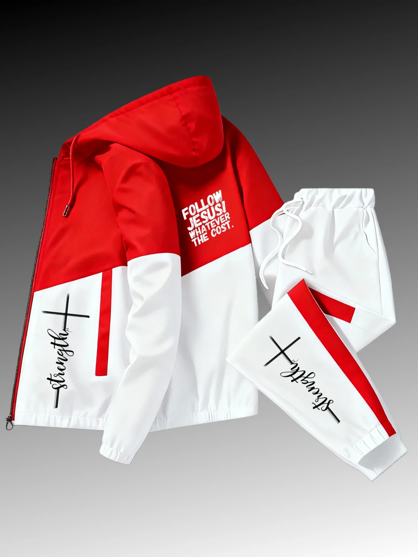 Men Geometric Print Tracksuit Full Zip Stand Collar Outfit Drawstring Jogger Pants Two Piece Outfits Multiple Color Options Casu