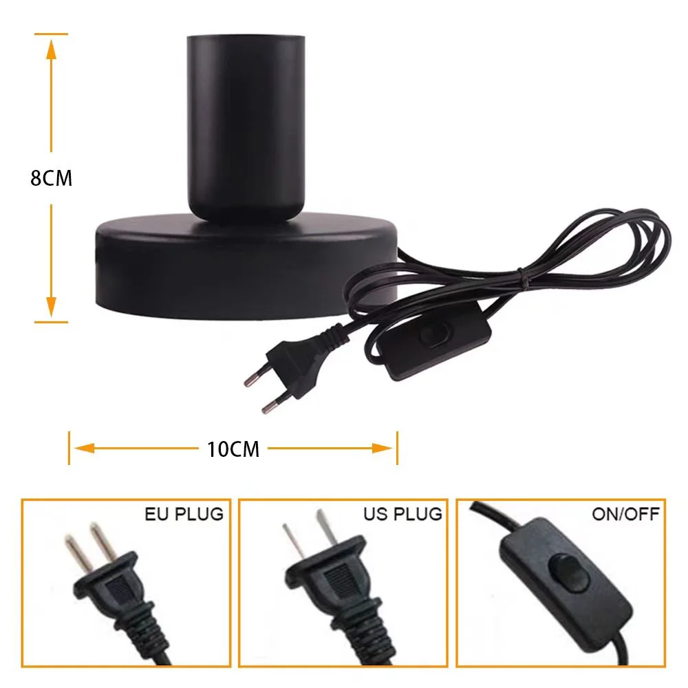 Simple Metal Table Lamp Base 1.7m EU/US Plug With Wire Control Switch E27 Small Night Lamp Holder for Table Bedside Bedroom