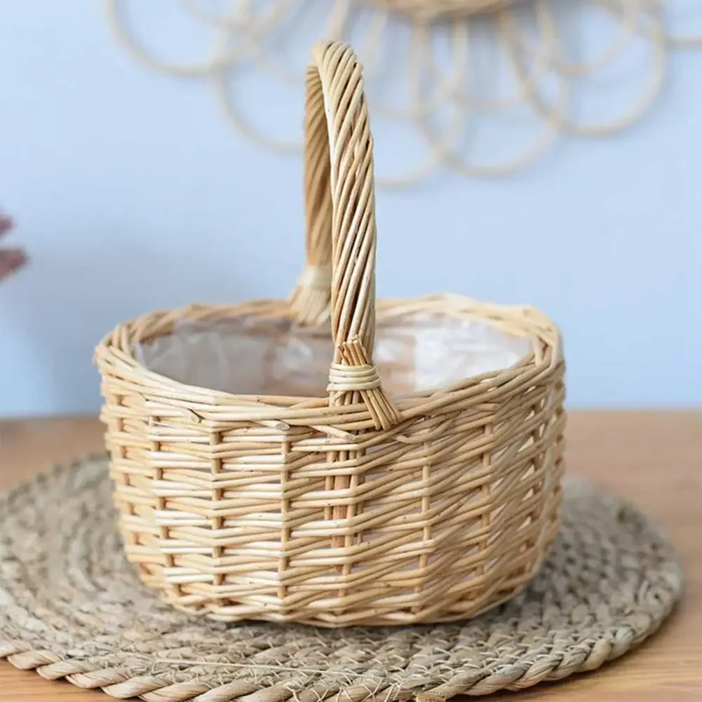 Rattan Weaving Basket Good Bearing Capacity Wedding Girl Flower Basket Beautiful Handheld Flower Plant Basket for Home