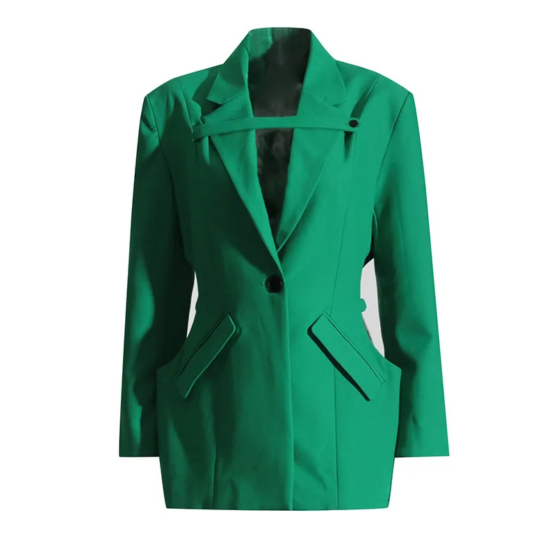 

Women Green Solid long sleeve Coat Office Lady's Turn-down Collar Coat