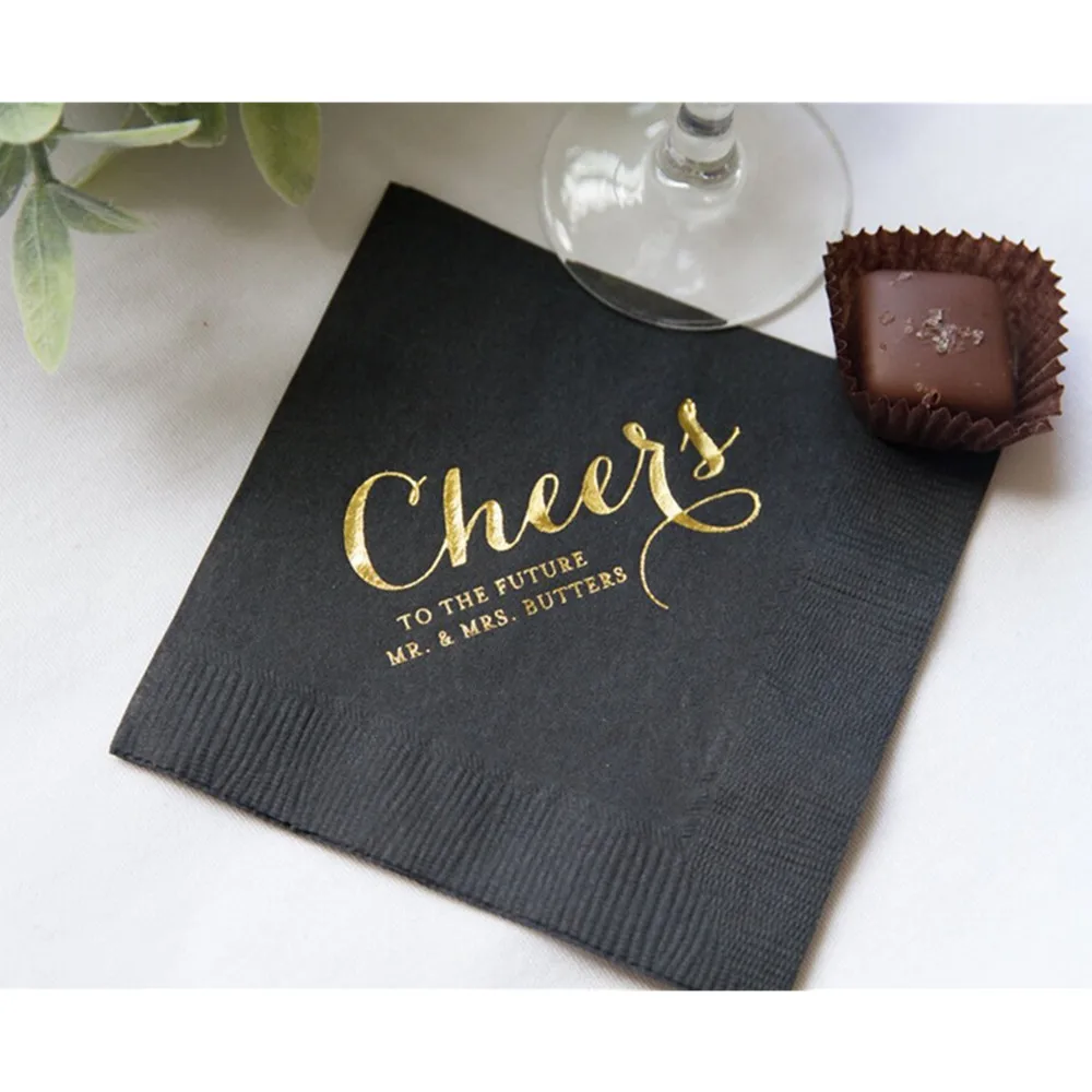 

50PCS Cheers to the Future Mr and Mrs Wedding Napkins | Rehearsal Dinner | Engagement Party | Custom Bar Napkins | Custom Weddin