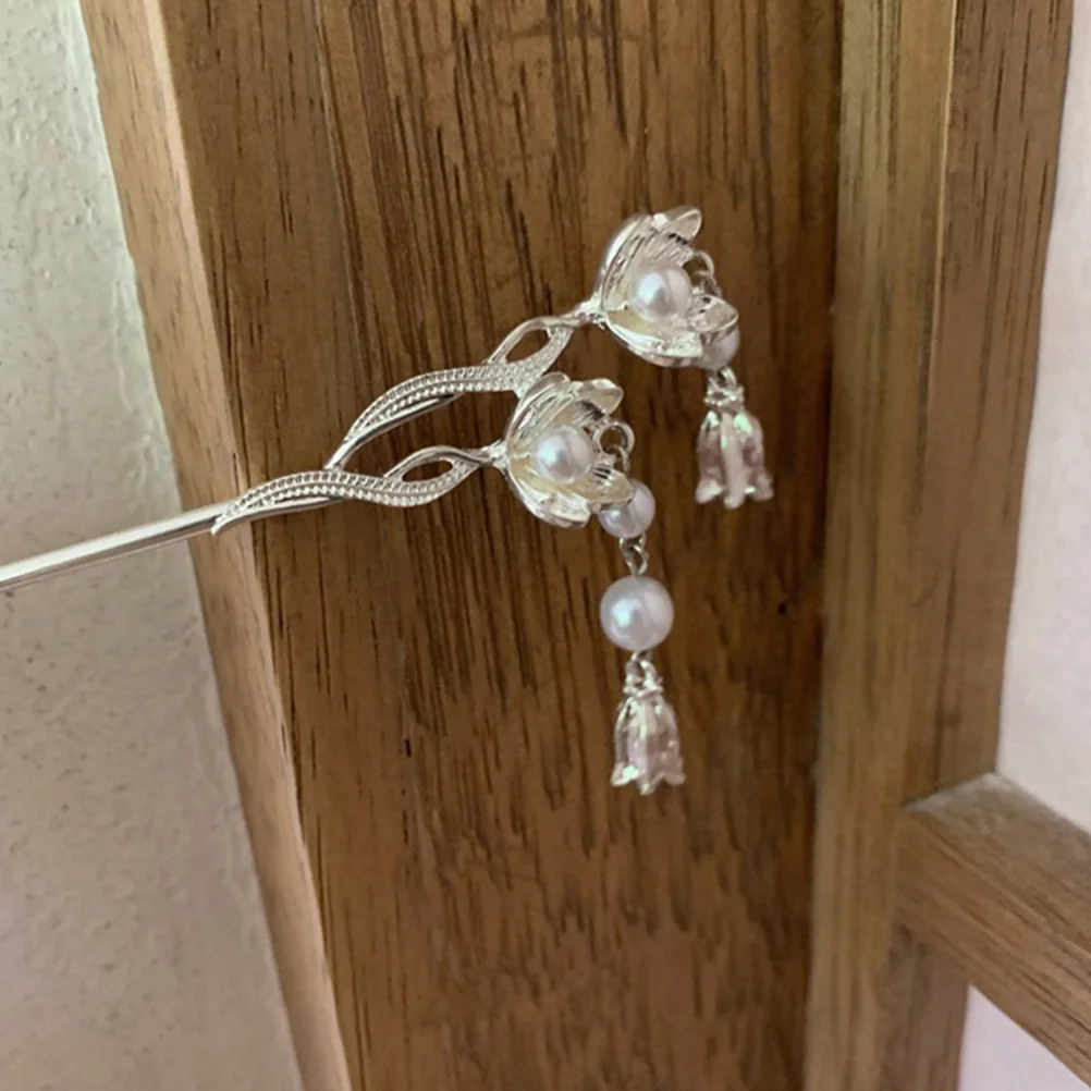 

2 Pcs Pearl Hair Accessories Flower Hairpin Girl Stick for Women Bun Pearls Alloy Women's