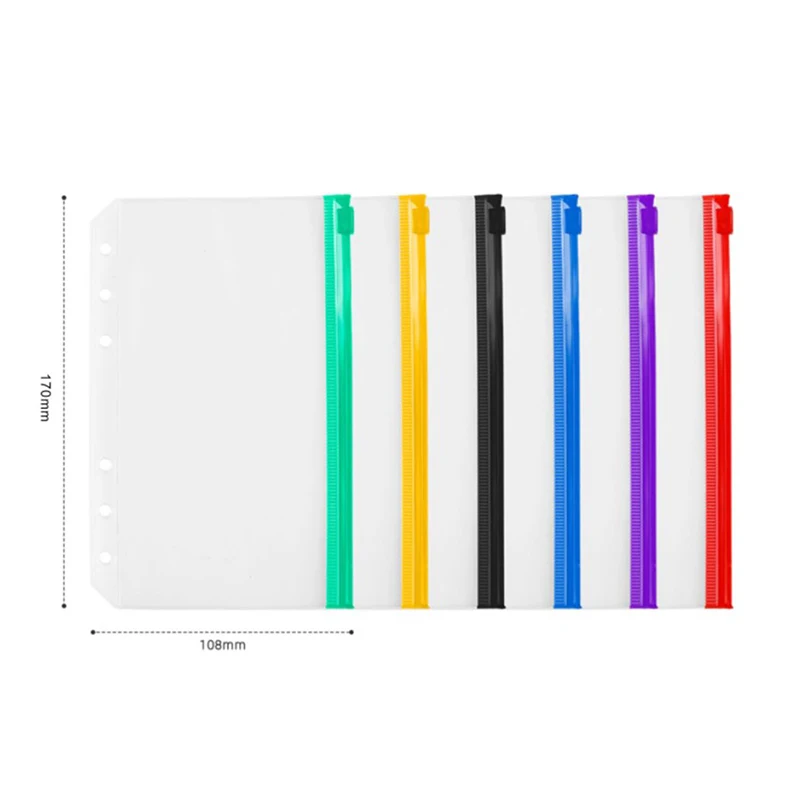 4 pz/set A6 6 fori raccoglitore tasche impermeabile PVC contanti Budget buste cerniera raccoglitore sacchetti per Notebook Planner raccoglitore di viaggio