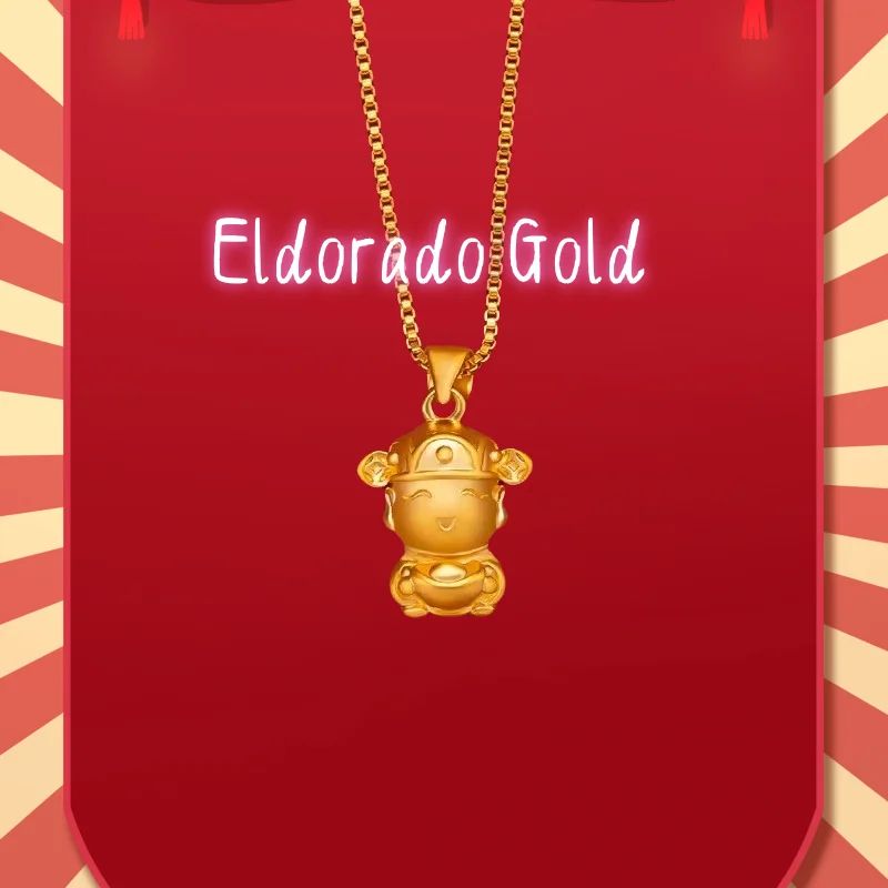 

2025 2025 9999 Real Gold 24K Lucky Girl 3D Little God of Wealth Pendant Necklace Cartoon God of Wealth Pendant