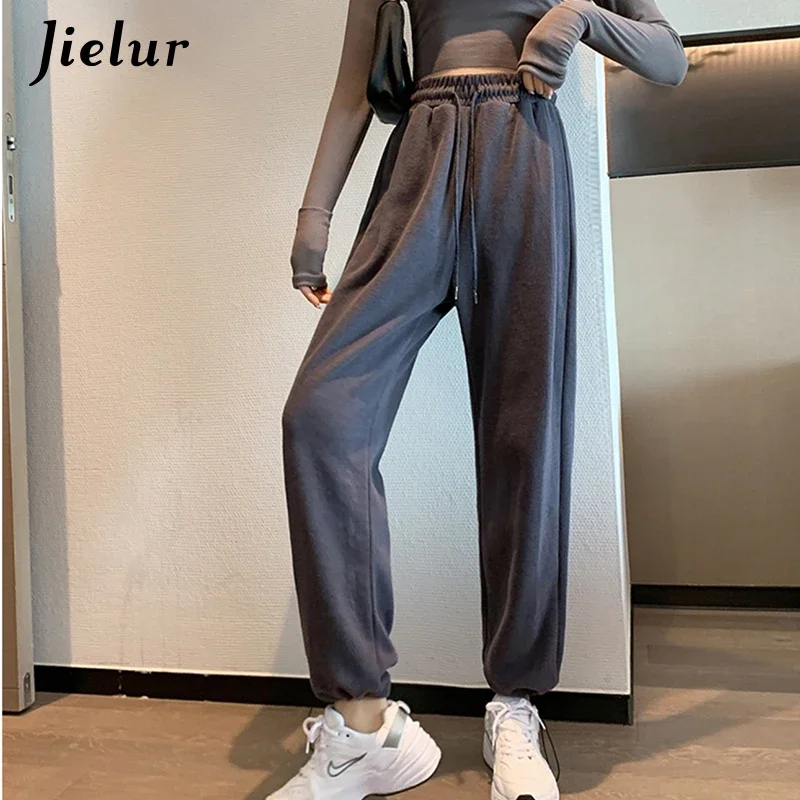 

Jielur Black Pants Women New Jogging Sweatpants Loose Gray Trousers Casual Autumn Winter Pants Female Solid Color Trousers M-XXL