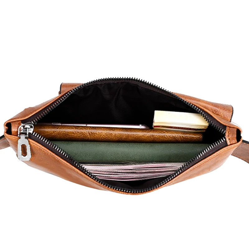 Men's single-shoulder bag is suitable for business travel. It is a PU functional waist bag with a slanted cover design.