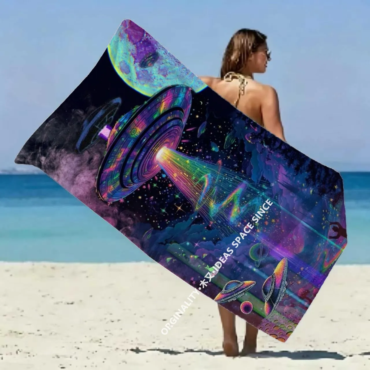 

Alien UFO Space Beach Towel Patterned Sunscreen And Windproof Suitable For Swimming Pool Camping Travel
