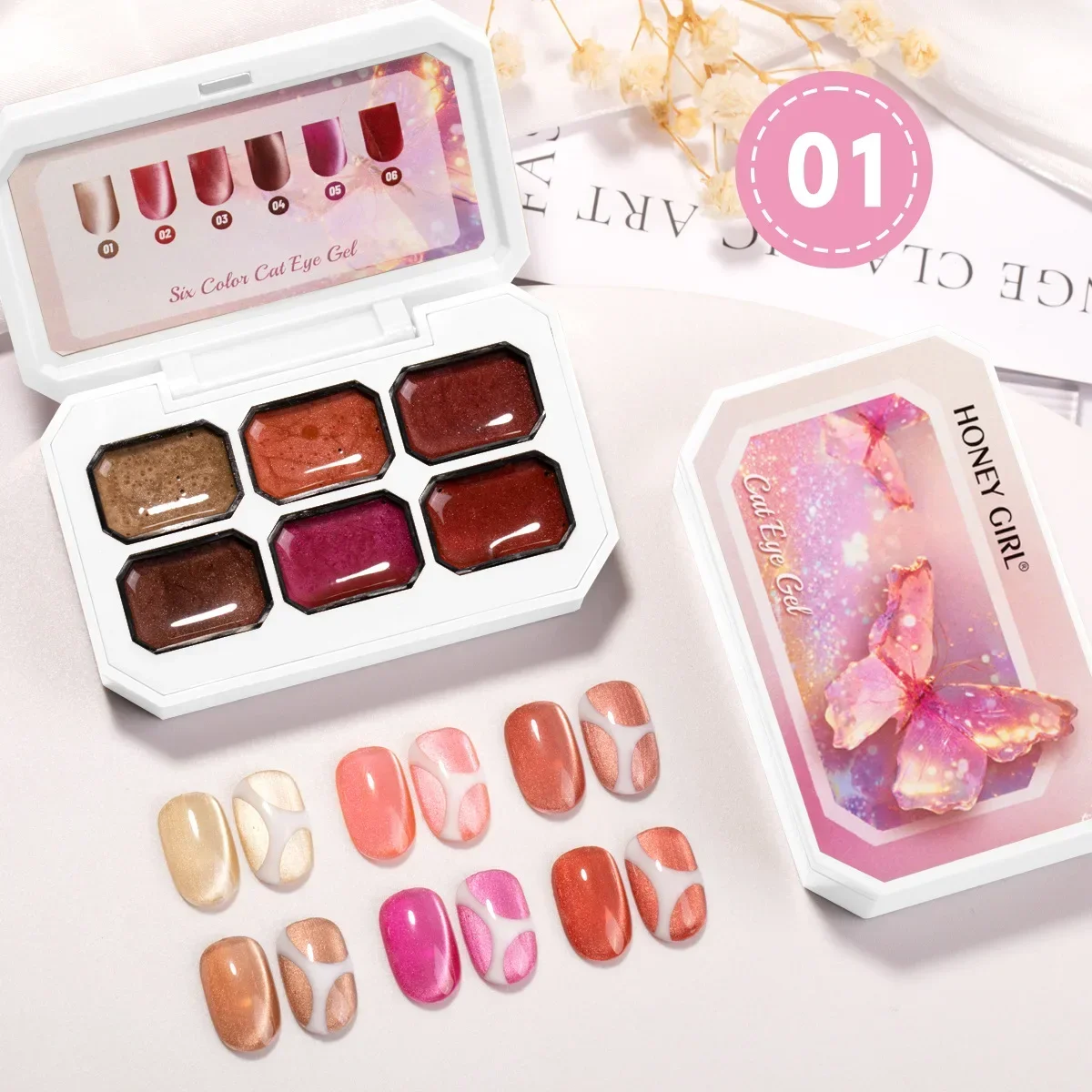 6-color cat's eye glitter porcelain white glass beads water glitter powder can be removed UV gel semi-permanent nail polish