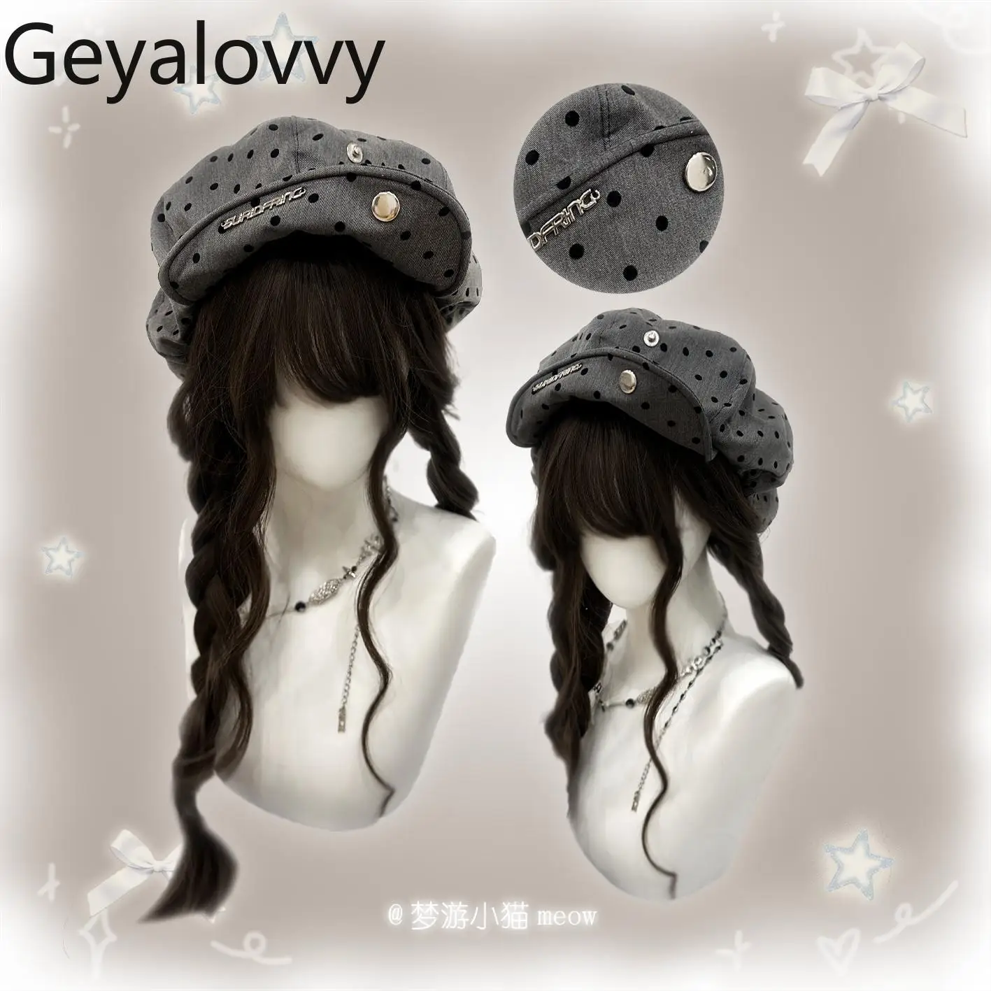 

Весенне-осенние восьмиугольные шапки с пуговицами в горошек, темные цвета, милые милые новые универсальные береты для девочек