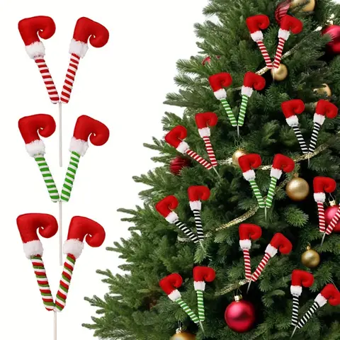 Christmas Elf Leg Branch Decorations, Striped Christmas Foot Tree Ornaments for Christmas Tree, Indoor Fireplace Decorations