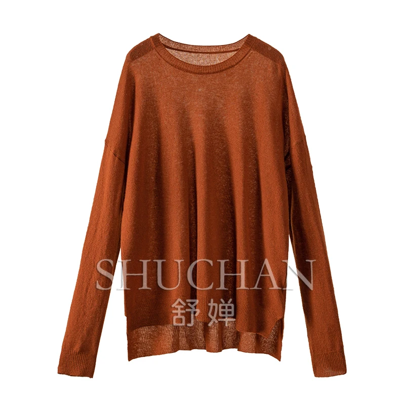 

Thin Soft 94% Cashmere Round Neck Long-sleeved Sweater Women Oversized Sweater Sueters De Mujer Pullover