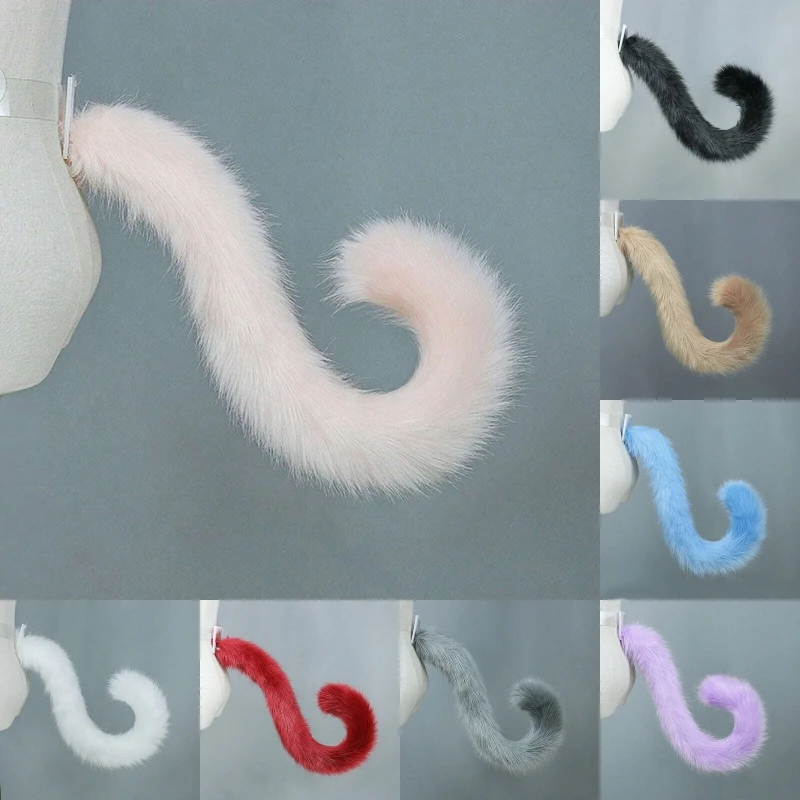 Plush Cat Tail Kawaii Women Cosplay Props Cute Animal Rainbow Faux Fur Fox Tail JK Girls Party Halloween Role Play Accessories