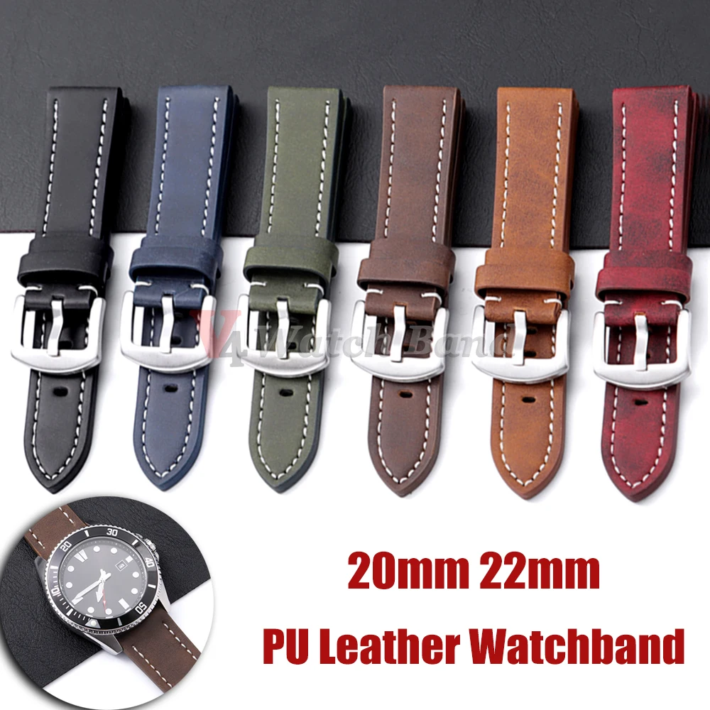 20mm 22mm Watch Band PUleather Strap for Samsung Galaxy Watch 3 Active2 40 44mm Huawei Gt5/4/3/2 Watchband Men Watch Accessories
