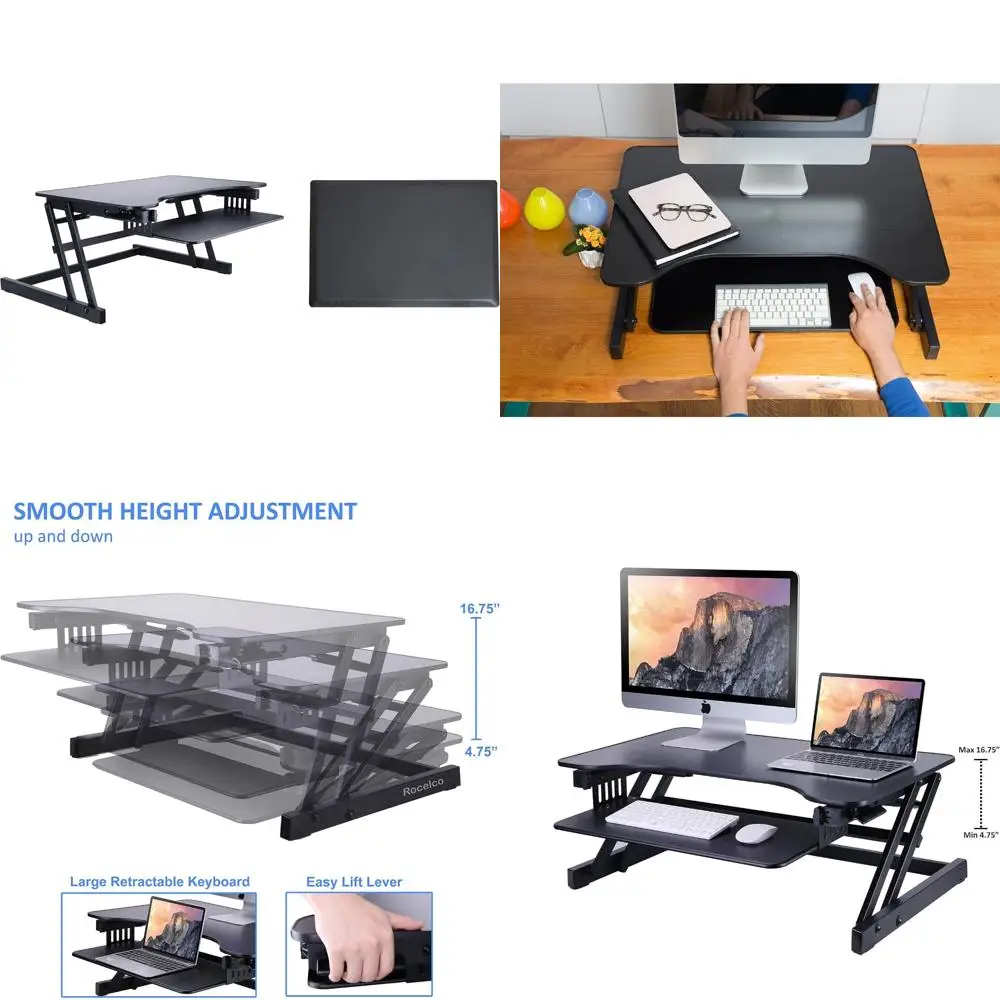 Height Adjustable Standing Desk Converter with Anti-Fatigue Mat - Dual Monitor Riser for Sit-Stand Workstations - Ergonomic Comp