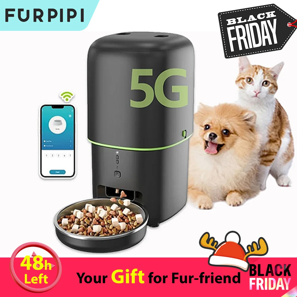 Furpipi Smart Cat Feeder, 5G WiFi, Tuya Smart App Control, Automatic Feeding, 4L Large Capacity, Cat Dog Pet Bowl