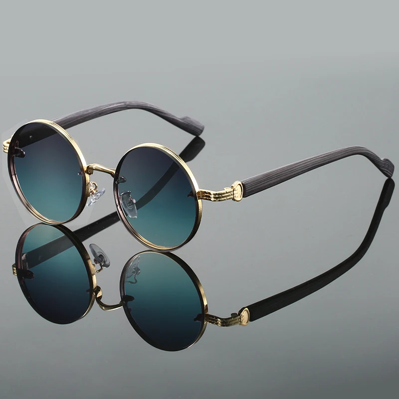 KAMMPT Vintage Round Sunglasses 2024 Fashion Classic Gradient Outdoor Shades Trendy Luxury Brand Designer Metal Rim Sun Glasses