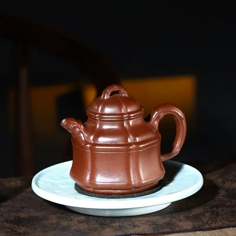 High-End Purple Teapot Handcrafted By A Famous Artisan Made Original Ore From Yixing Zhaozhuang With Small Red Clay Ribbed