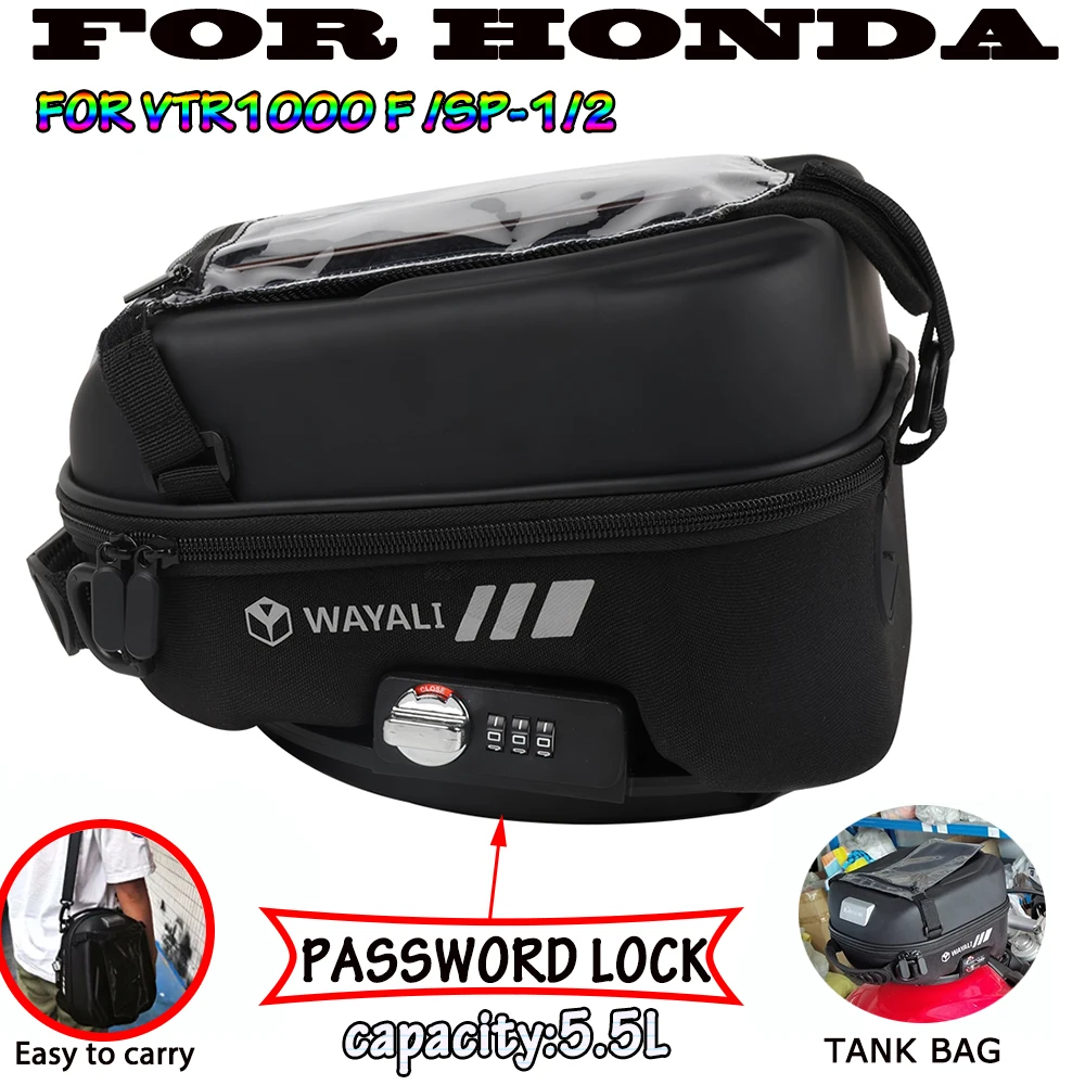 

For HONDA VTR1000F Firestorm VTR1000 SP-1 SP-2 VTR1000 F VTR 1000 F 1000F Motorcycle Waterproof Tank Bag PASSWORD LOCK Backpack