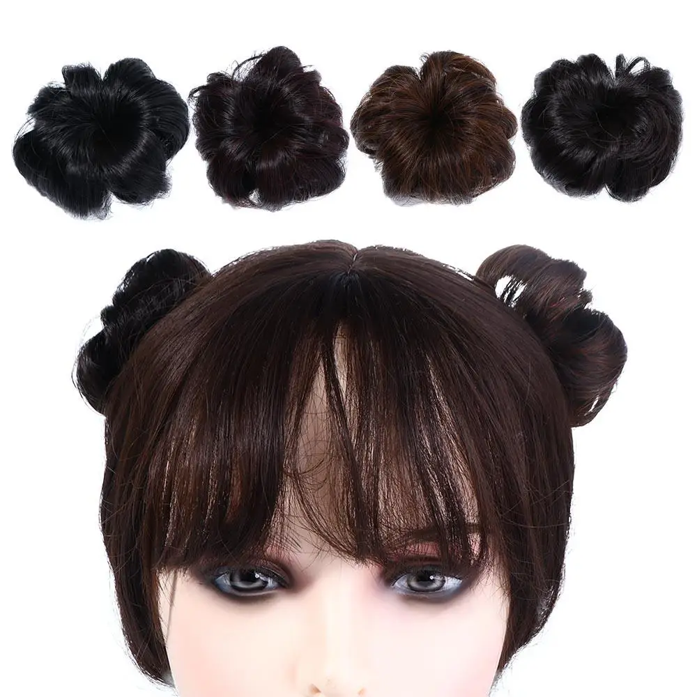 Crianças headwear crianças falso cabelo bun sintético bonito a maré menina peruca curta onda chignon peruca de cabelo do bebê bola cabeça hairpin