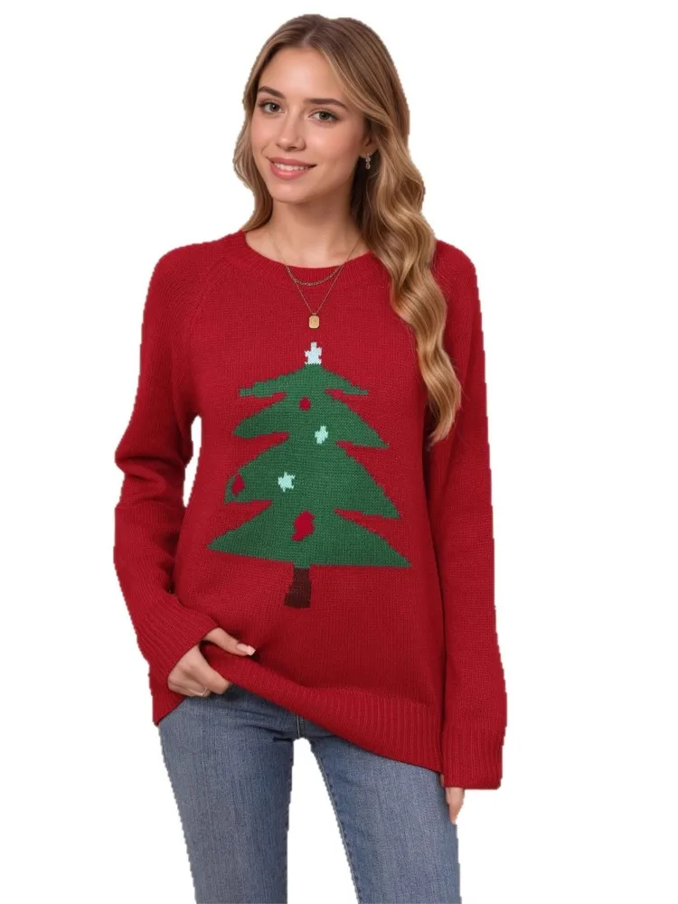Kerstboom Trui Damesmode Eenvoudige Winter Trui Jumper Hoge elastische gebreide herfst Basic Casual Pullover Tops