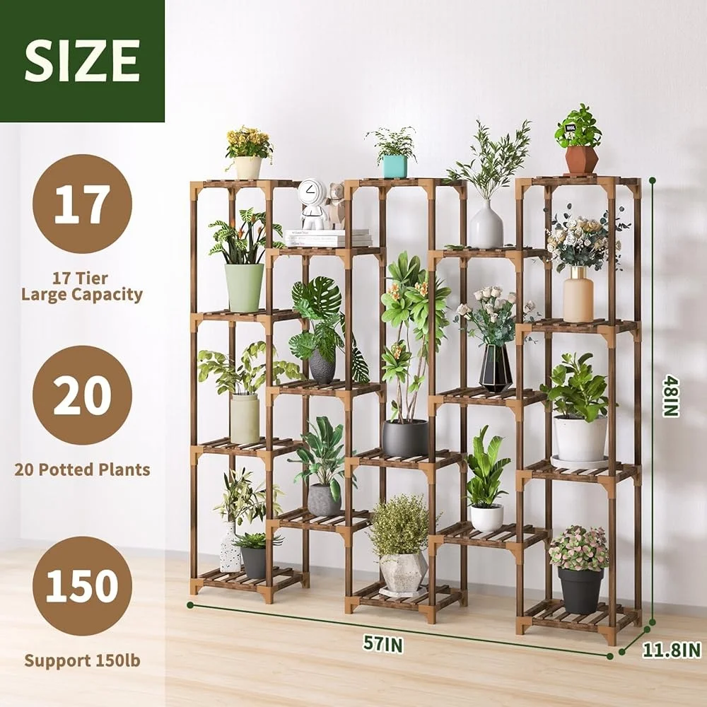 Tall Plant Stand Indoor Outdoor 17 Tier Plant Shelf Large Wood Plant Rack Multi Function Plant Holder Corner Storage Solution
