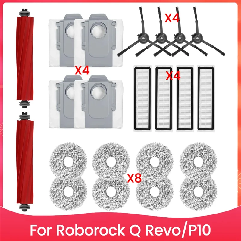 ABUS-เปลี่ยนชุดอุปกรณ์เสริมสําหรับ Roborock Q Revo/ P10 เครื่องดูดฝุ่นหลักแปรงด้านข้าง HEPA FILTER Mop ผ้าฝุ่นกระเป๋า