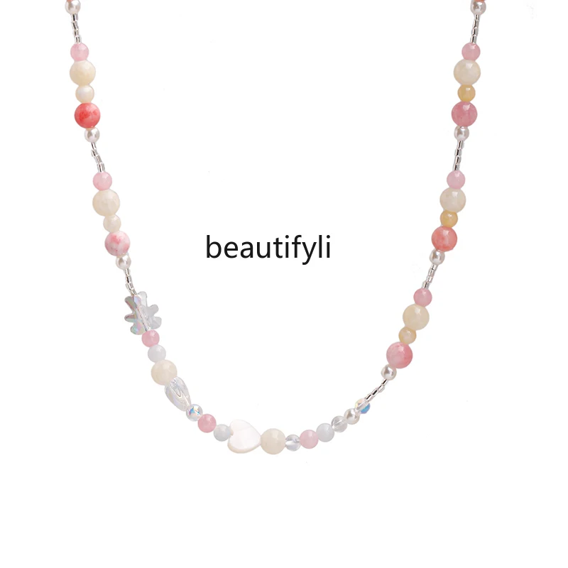 

Colorful Crystal Stringed Pearls Necklace New Summer Dopamine Clavicle Temperament Necklace Accessories