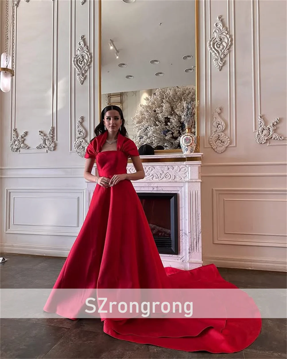 Vestido de noche Formal sin mangas plisado de satén con cuello barco clásico para mujer vestido de fiesta de graduación sin espalda con corte