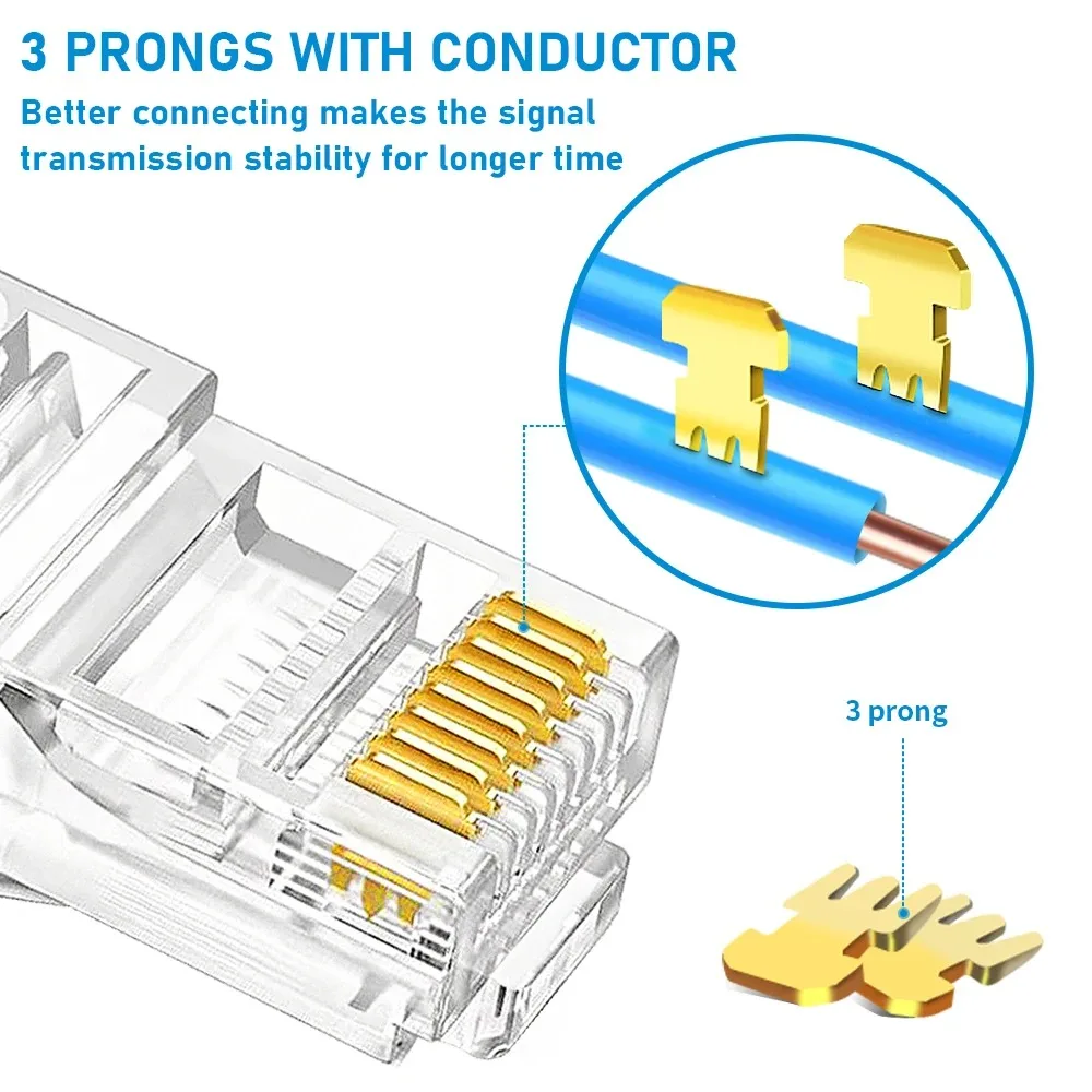 10-100PCS Pass Through RJ45 Cat6/Cat5 Connectors Crystal End 8P8C Crimp UTP Standard Network Modular Plug for Ethernet Cable