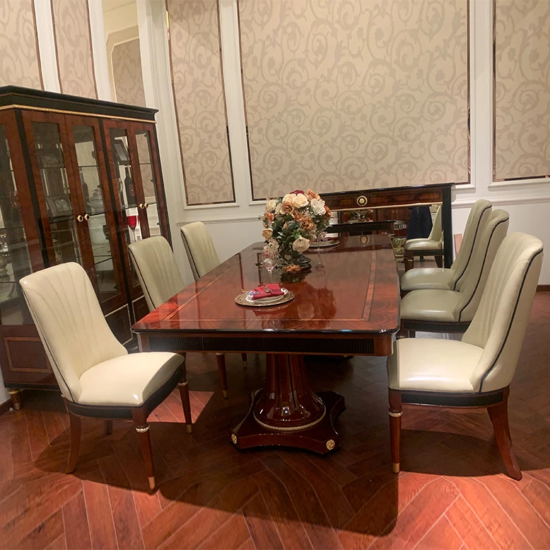 Dining room furniture European Italian style solid wood design restaurant furniture cloth armchair long table round table