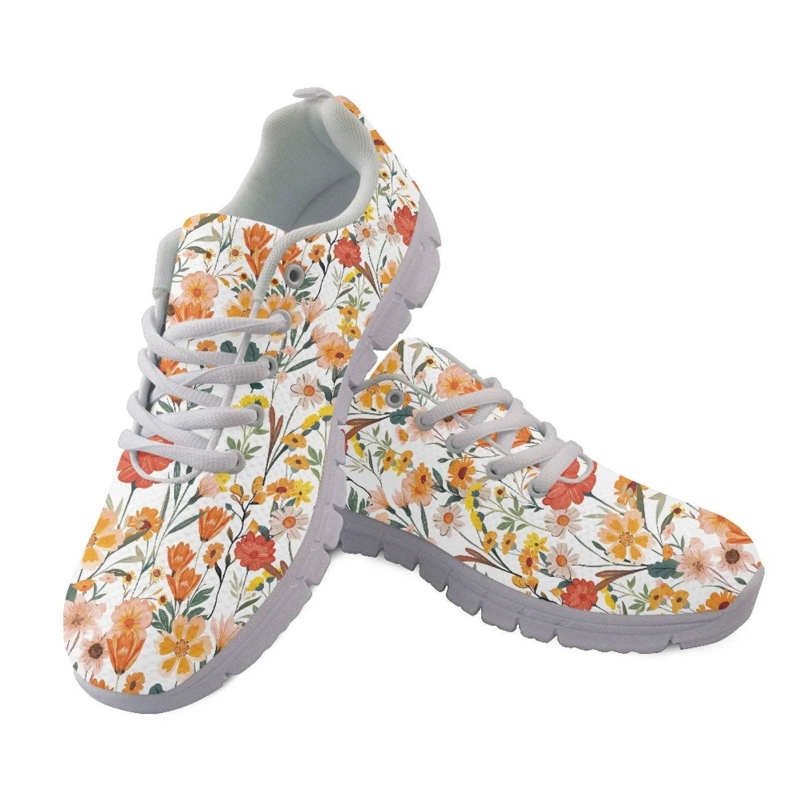 Coloranimal Flowers Pattern Running Athletic Footwear Mesh & EVA Sole Fitness Sneakers Lace Up Fitness Shoes for Women