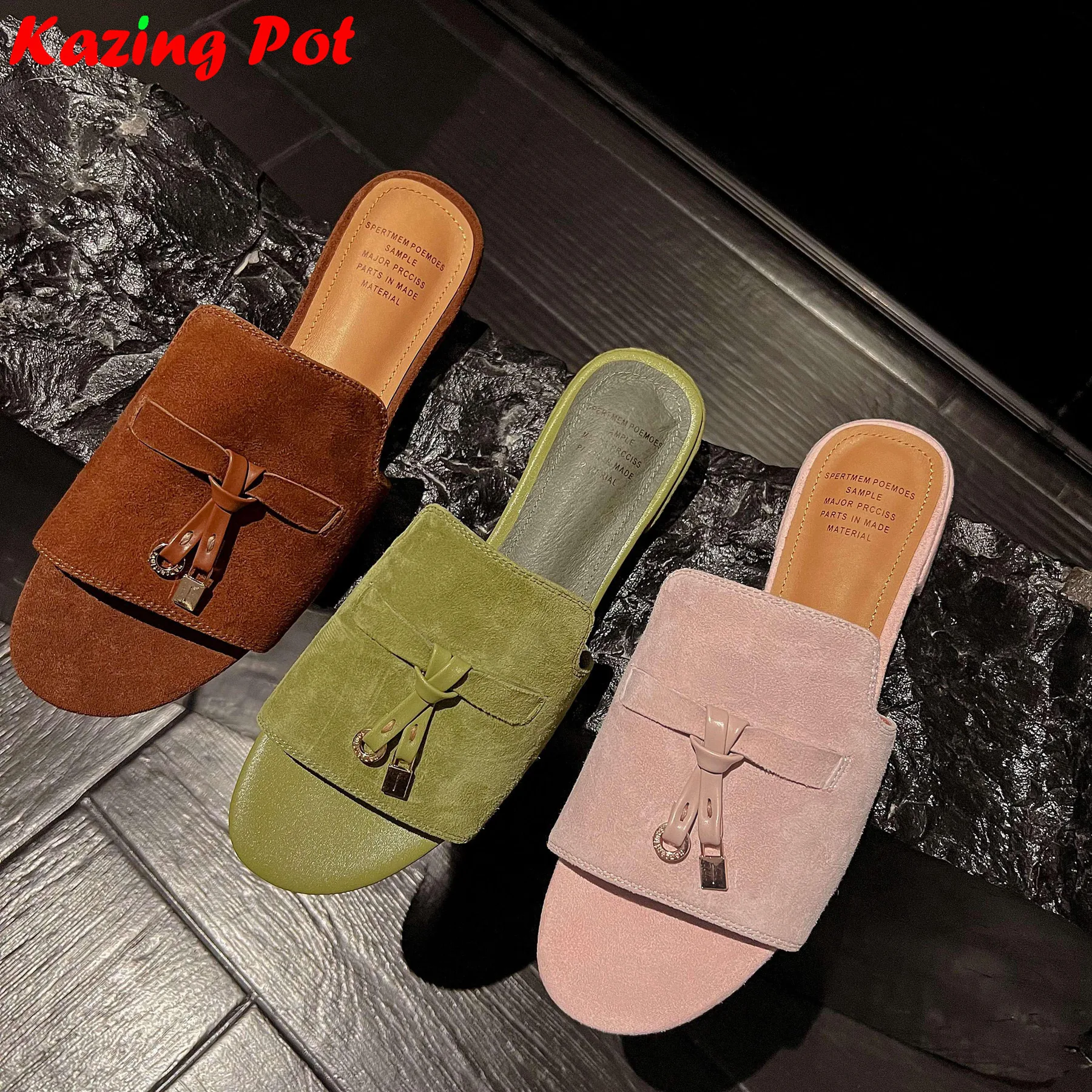 Krazing Pot Genuine Leather Sandals Slingback Mules Summer Slip On Chunky Low Heels Peep Toe Classics Vintage Outside Slippers