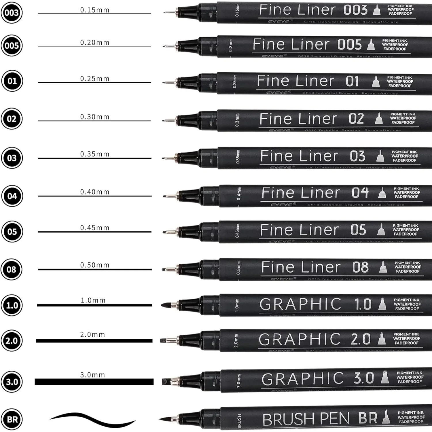 

Micro Fineliner Pens Set, 12 Black Archival Ink Drawing Pens with 0.15-3.0mm Tips for Sketching, Journaling, and Illustration