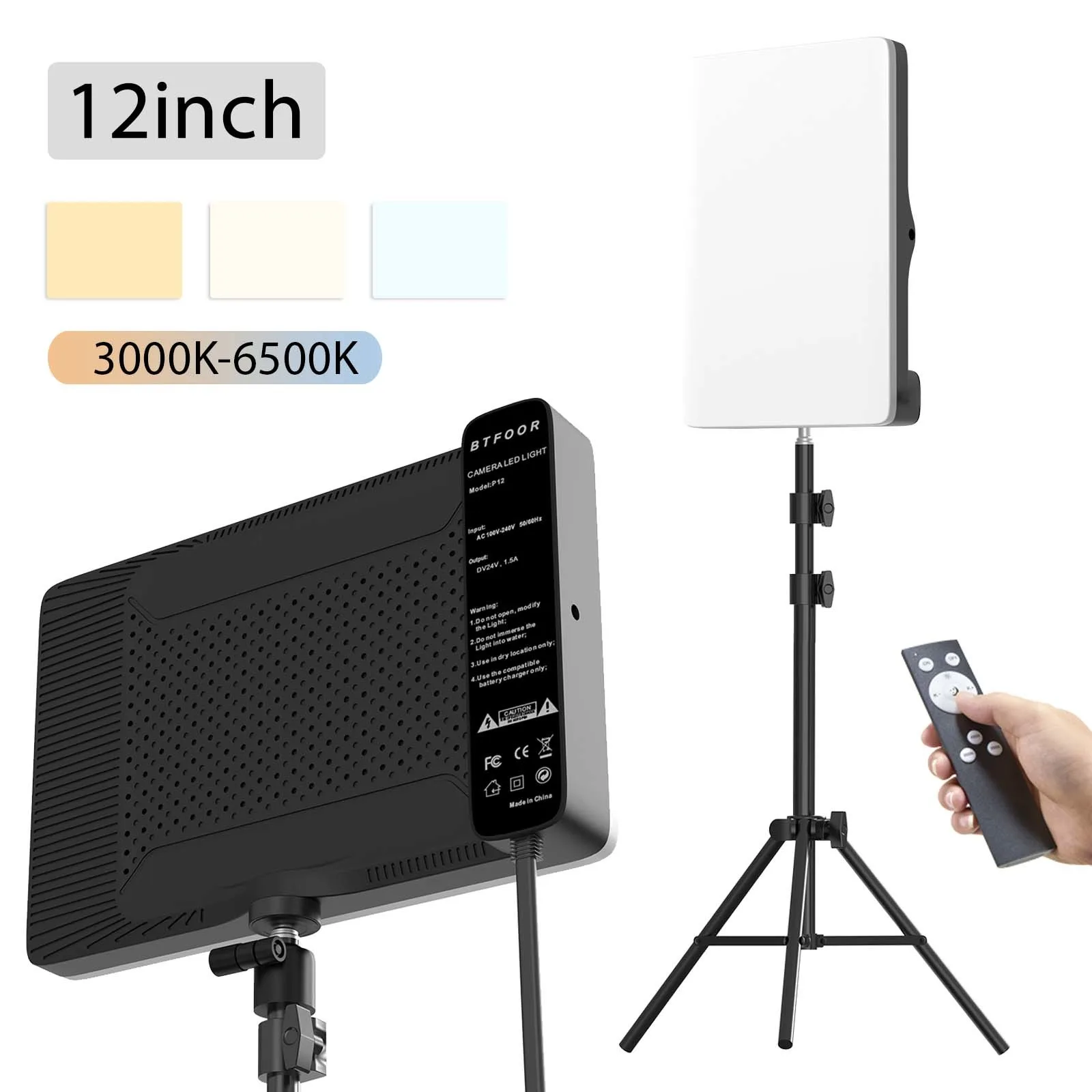 12in LED Fill Lamp Video Light Panel Bi-color 3300k-6500k Photography Lighting Live Stream Photo Studio Light With Stand EU Plug