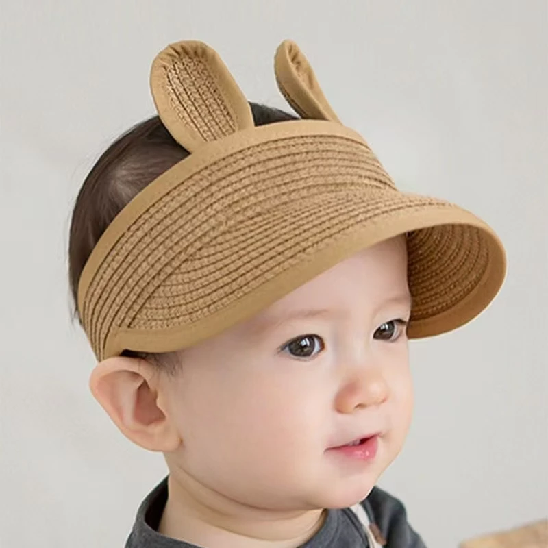 

Toddler Kids Summer Sun Hat Breathable Adjustable Straw Visor Cap for Boys Girls Beach Outdoor Cap with Cute Ears