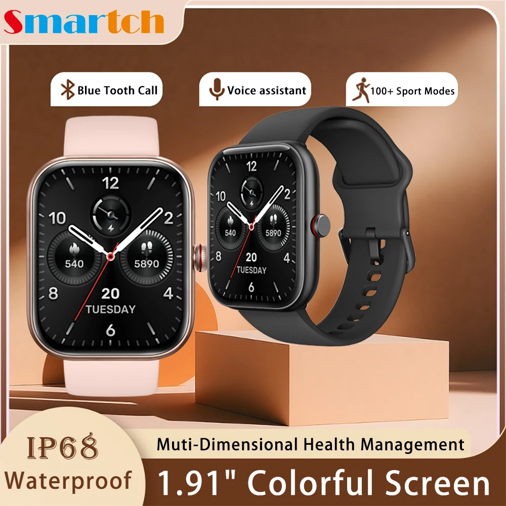 

Fashion 1.91" Colorful Screen Blue Tooth Call Smart Watches 100+ Sport Modes IP68 Waterproof Heart Rate Sleep Health Smartwatch