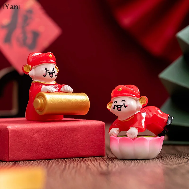 srpYan OtraYan Poh7Pcs/set New Year Luck Ornaments Cartoon Mini God Of Wealth Statue Figurki Micro Landscape Decoration Desktop Ornament