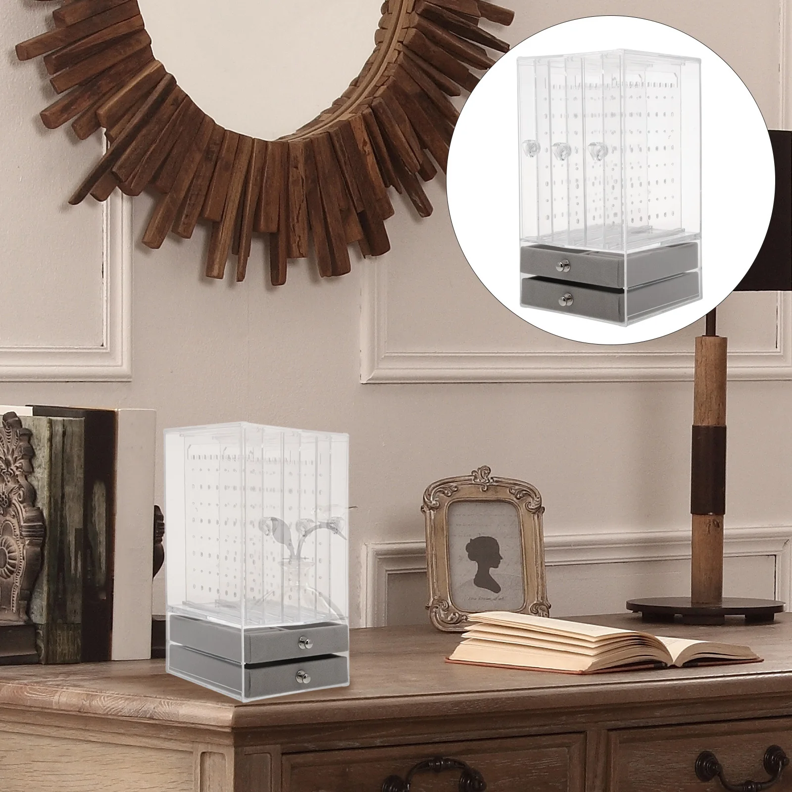 

1 шт., коробка для хранения ювелирных изделий, прозрачный акриловый держатель для сережек, браслет, ожерелье, подставка для домашней стойки для ювелирных изделий, хранение сережек