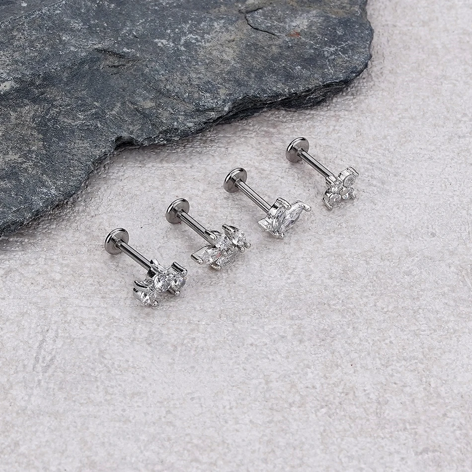 1 Stück Stern-Schlangen-Zirkon-Helix-Ohrstecker mit Innengewinde, Blumen-Labret-Tragus-Körperschmuck für Frauen – Detail 7