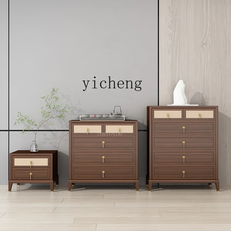 Zc New Chinese Style Solid Wood Drawer Style Chest of Drawers Locker Living Room Wall Storage Low Cabinet