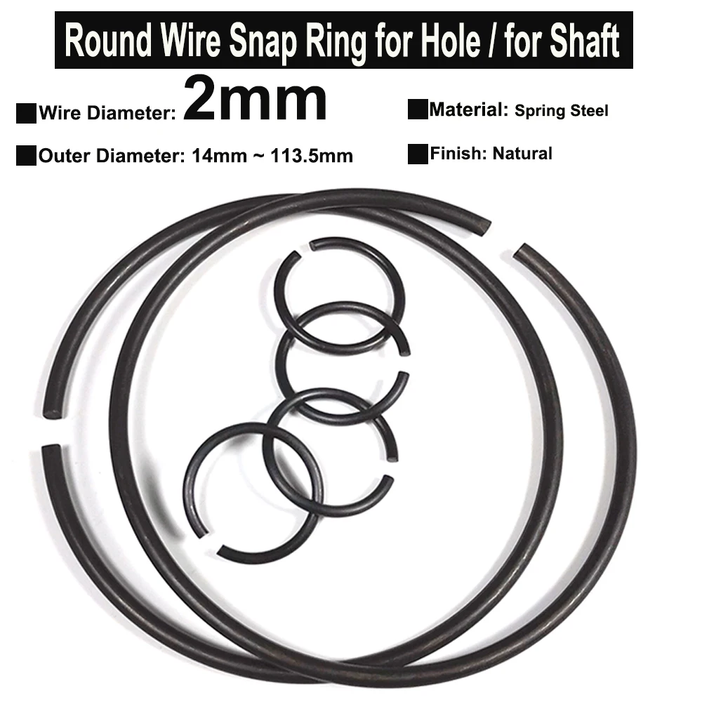 

Yiqianyuan 10 шт., диаметр проволоки 2 мм, круглые защелкивающиеся кольца из пружинной стали для фиксатора отверстий, стопорные кольца для вала, наружный диаметр = 14 мм ~ 113,5 мм