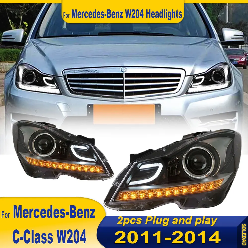 For Mercedes-Benz W204 Headlights 2011-2014 C200 C300 C Class latest Styling LED DRL Dual Projector Car Accessories Modified